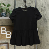 DG2 by Diane Gilman Women's Petal Sleeve Peplum Shirt Black XS