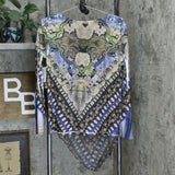 One World Women's Knit Top With Woven Embellished Overlay Charming Art Medium