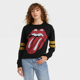 The Rolling Stones Women's Varsity Long Sleeve Graphic T-Shirt Tee Black L