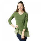 LOGO by Lori Goldstein Asymmetric Satin Hem Knit Top