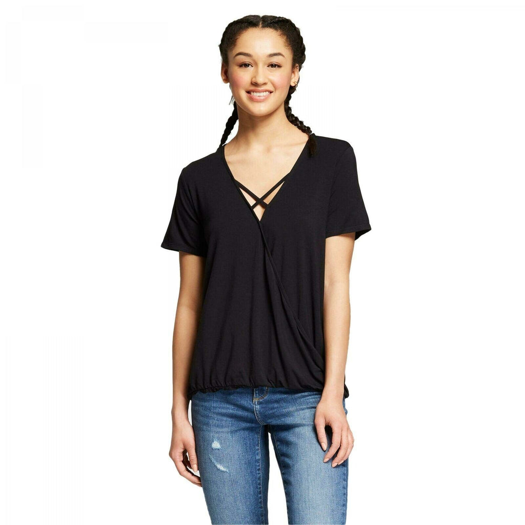 Mossimo Women's Short Sleeve Cross Neck Wrap T-Shirt Top – Biggybargains