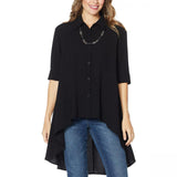 DG2 by Diane Gilman Women's Plus Size Drama Button Front Hi-Low Blouse