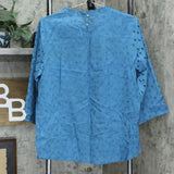 LOGO by Lori Goldstein Eyelet Woven Blouse With Ruffle Detail