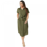 Du Jour Women's Button Front Shirt Midi Dress With Tie Detail