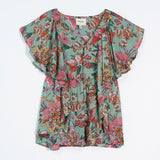 Haute Hippie Tribe Women's Floral Flutter Sleeve Blouse