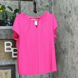 Susan Graver Plus Size Twisted Neck Liquid Knit Cap-Sleeve Top
