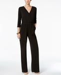 NY Collection Petite Belted 3/4 Sleeve Knit Jumpsuit