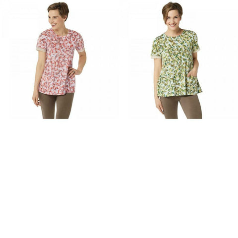 LOGO by Lori Goldstein Women's Printed Cotton Modal Knit Top with Sleeve Detail