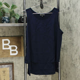 DG2 by Diane Gilman Women's Mixed-Media Easy Tank Top Navy Large