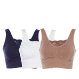 Rhonda Shear 3 Pack Cotton Blend Ahh Bras With Lace Inset Blue Multi XL