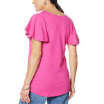 DG2 by Diane Gilman Women's Plus Size Flutter Sleeve T-Shirt