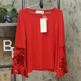 LaBellum by Hillary Scott Women's Sequin Detail Bell Sleeve Blouse