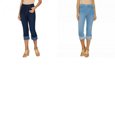 Belle by Kim Gravel Women's Flexibelle Pull On Cuffed Capri Jeans