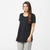 AnyBody Women's Seamed Short Sleeve Peplum Tunic Top Black Medium