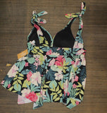 Kona Sol Women's Plus Size Plunge V-Neck Bow Sharkbite Tankini Top
