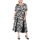 Nina Leonard Women's Plus Size Nicole Belted Midi Dress With Godet Detail
