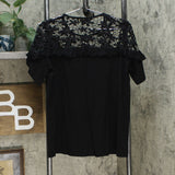 DG2 by Diane Gilman Women's Crochet and Ruffle Shirt Black Medium