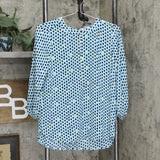 JM Collection Petite Geo Half Button Placket Pleat Back Blouse