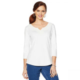 Lemon Way Women's Perfect Pima Lace Detail 3/4 Sleeve T-Shirt