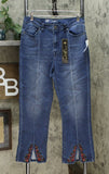 DG2 by Diane Gilman Women's Embroidered Cropped Slit Boot Cut Jeans