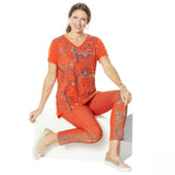 DG2 by Diane Gilman Women's Burnout Printed And Embellished Top Orange Large