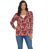 Quacker Factory Plus Size Beaded Floral Button V-Neck Knit Cardigan