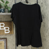 Isaac Mizrahi Live! Short-Sleeve Seamed Peplum Knit Top Black Plus 1X