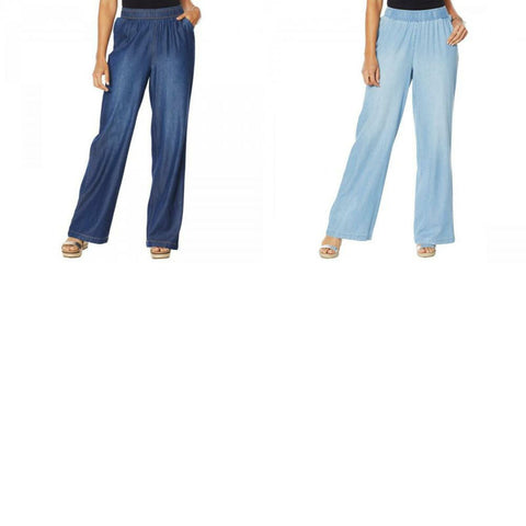DG2 by Diane Gilman Women's Petite SoftCell Chambray Wide Leg Pants