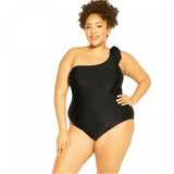 Kona Sol Women's Plus Size Bow-Tie One Shoulder Piece Swimsuit