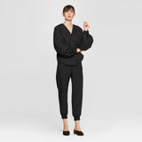 Prologue Women's Long Blouson Sleeve V-Neck Blouse