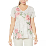 DG2 by Diane Gilman Women's Burnout Printed And Embellished Top Khaki Camo Large