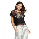 Xhilaration Women's Short Sleeve Embroidered Mesh Top Shirt