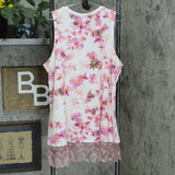 LOGO by Lori Goldstein Plus Floral Lace Hem Tank With Ribbed Neckline