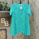 LOGO by Lori Goldstein Women's Cotton Slub Top with Embroidery Details