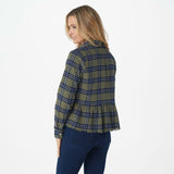 Rachel Hollis Women's Button Front Flannel Peplum Top