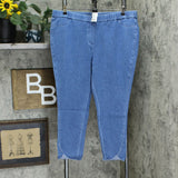 Isaac Mizrahi Live! Plus Petite Knit Denim Tulip Hem Ankle Jeans