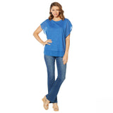 DG2 by Diane Gilman Women's Plus Size Flutter Sleeve Combo T-Shirt