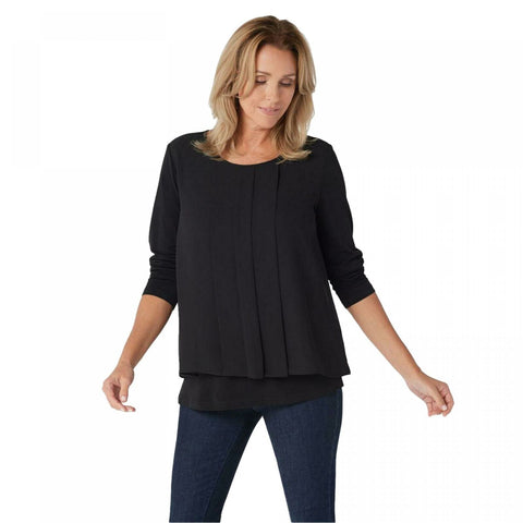 Susan Graver Women's Liquid Knit Top With Chiffon Overlay
