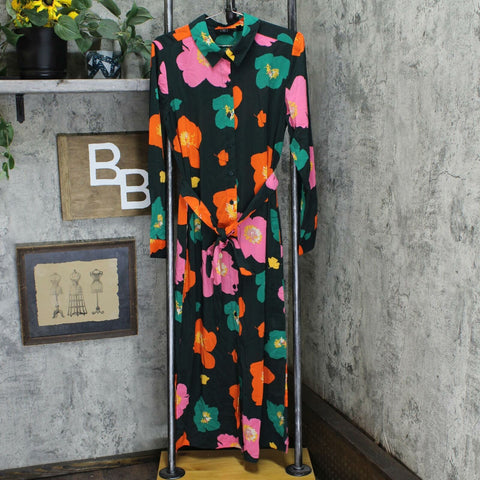 G by Giuliana Women's Button-Down Duster Shirt Dress Jade Floral Large