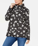 Karen Scott Women's Floral Stripe Funnel Neck French Terry Top