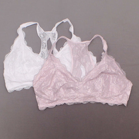 Felina Women's 2 Pack Lace Bralettes With Modal Lining Pink / White Large