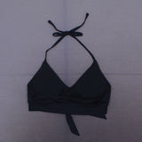 Kona Sol Women's Tie Front Halter Bralette Bikini Top Black Medium