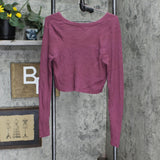 Wild Fable Women's Cropped Button-Front Cardigan Dark Mauve Purple XXL