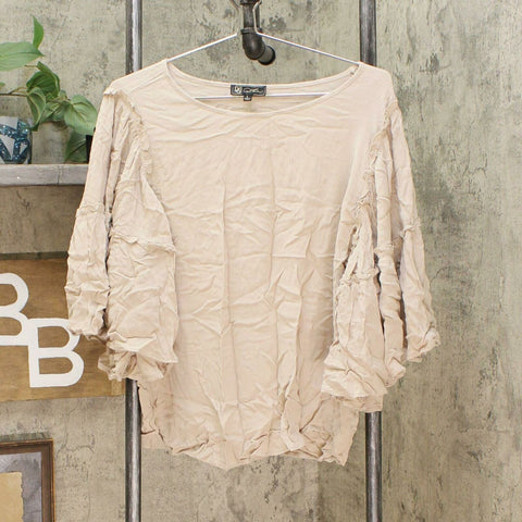 DG2 by Diane Gilman Women's Ruffle Sleeve Crinkle Top Sand Large