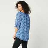 H by Halston Women's 3/4-Sleeve Split Neck Blouse With Ladder Stitch