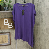 DG2 by Diane Gilman Women's Plus Size Flowy Asymmetric Hem V-Neck Tee