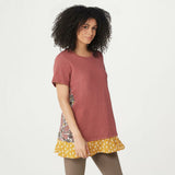 LOGO by Lori Goldstein French Terry Top with Woven Panels Redwood Small
