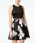 Sequin Hearts Women's Floral Double Lined A-Line Skirt. 9443PZ1P Black Small