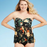 Kona Sol Women's Bandeau Mesh Flyaway Tankini Bikini Swim Top