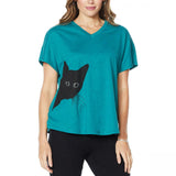 DG2 by Diane Gilman Women's Sequined Kitty Cat T-Shirt